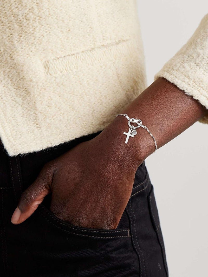 Moodear Valentines Day Gifts for Her, Dainty 925 Sterling Silver/14k Gold Plated CZ Cross Bracelet Layered Snake Pearl Chain Knot Bracelets for Women Trendy Religious Christian Jewelry - Image 4
